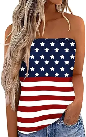 IWOLLENCE Women's Floral Tube Tops Casual Summer Backless Strapless Top Sleeveless Bandeau Tanks Shirt