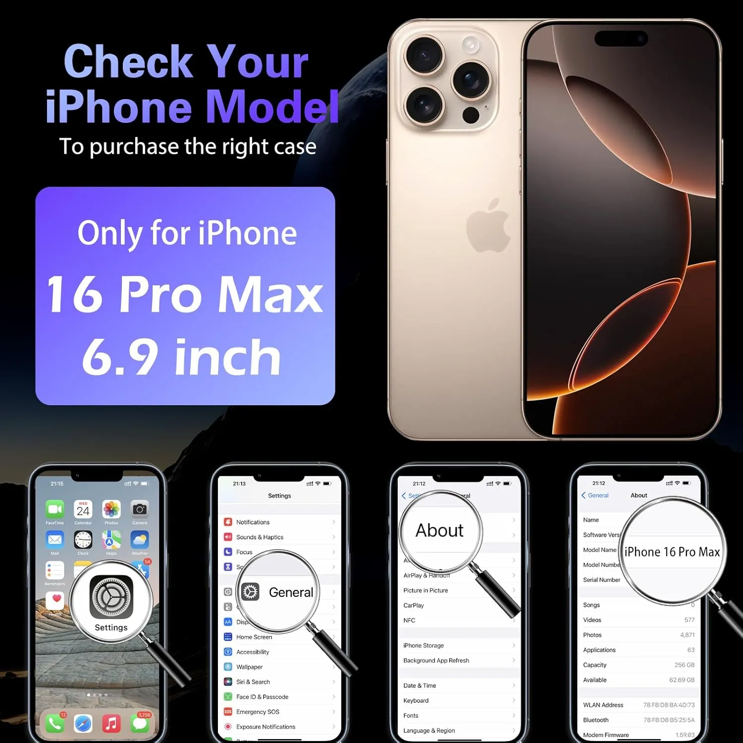 IYH 360° Rotatable Stand for iPhone 16 Pro Max Case [Compatible with Magsafe], Magnetic Ring Military Grade Shockproof Translucent Back,Matte(Purple)