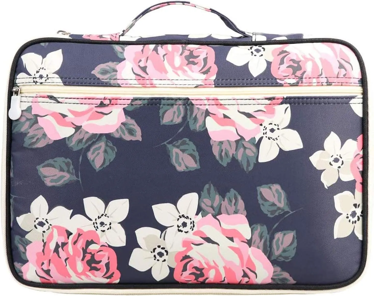 JAKAGO A4 Travel Portfolio Multifunctional Document Organizer Zippered Case for Office Supplies (flowers2)
