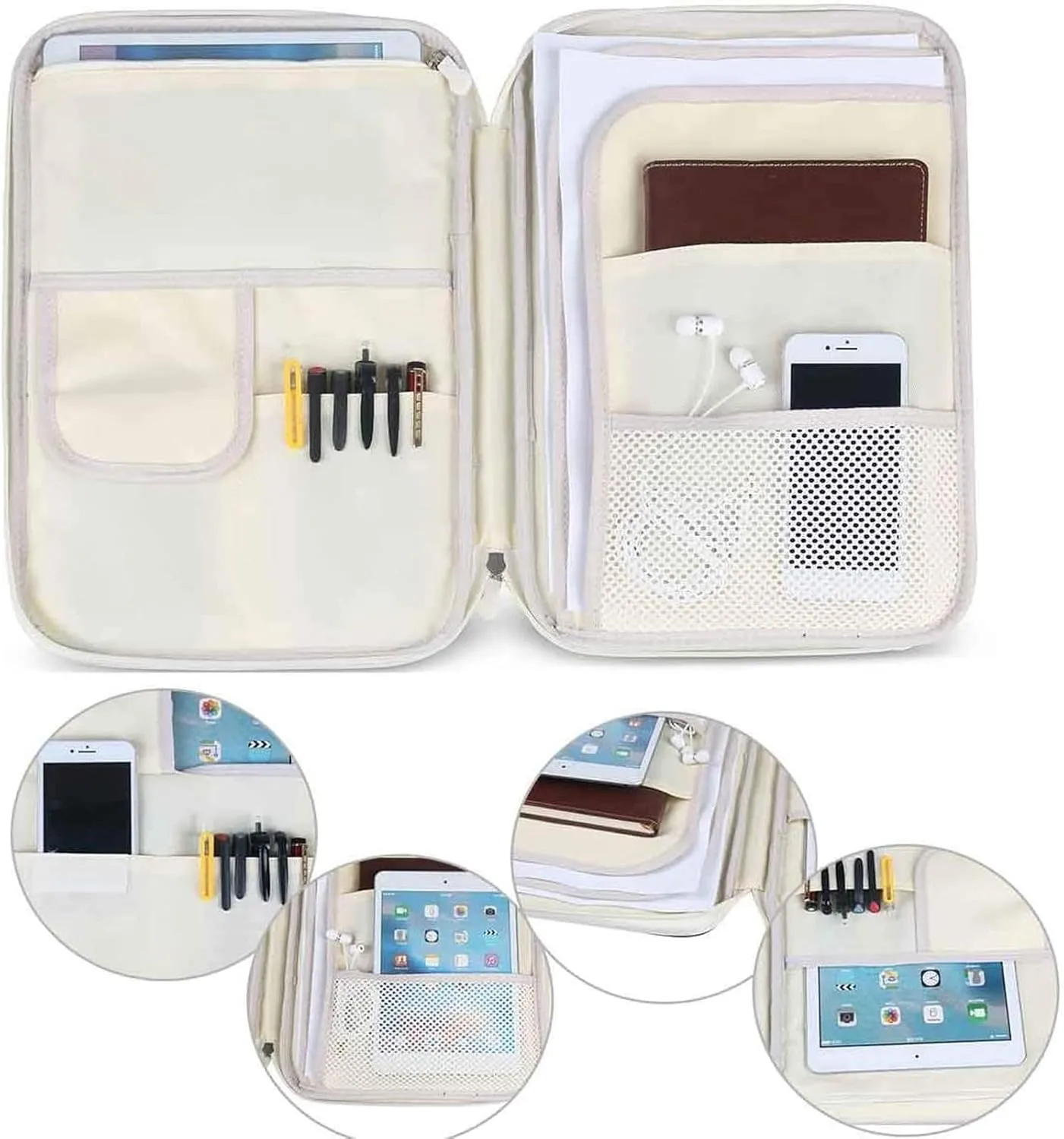 JAKAGO A4 Travel Portfolio Multifunctional Document Organizer Zippered Case for Office Supplies (flowers2)