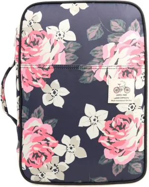 JAKAGO A4 Travel Portfolio Multifunctional Document Organizer Zippered Case for Office Supplies (flowers2)
