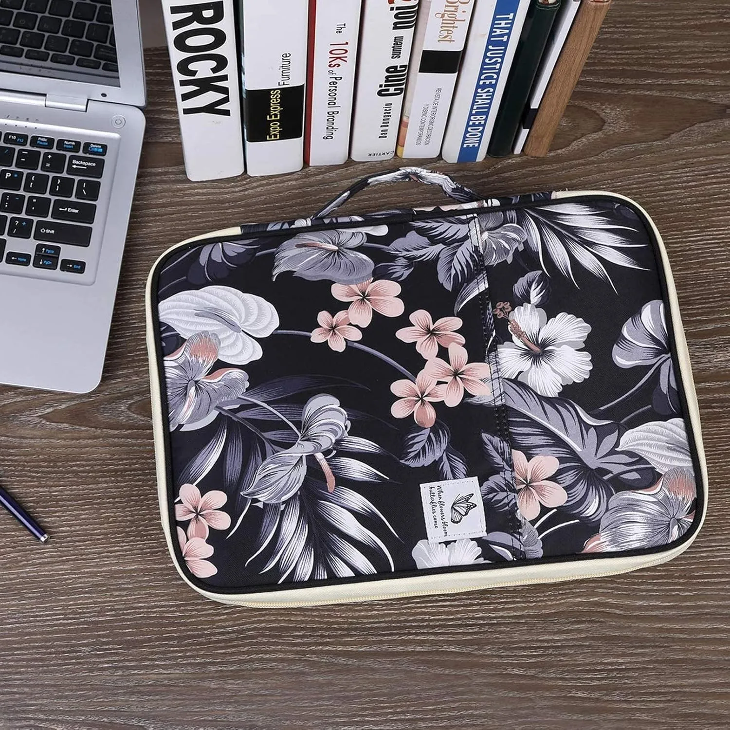 JAKAGO A4 Travel Portfolio Multifunctional Document Organizer Zippered Case for Office Supplies (Mulberry White)