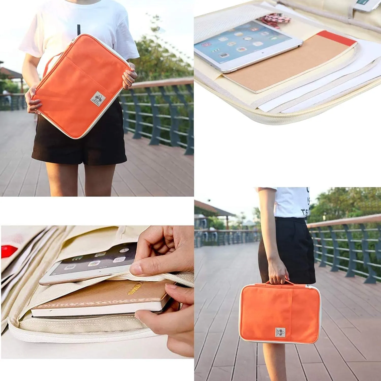 JAKAGO A4 Travel Portfolio Multifunctional Document Organizer Zippered Case for Office Supplies (Orange)