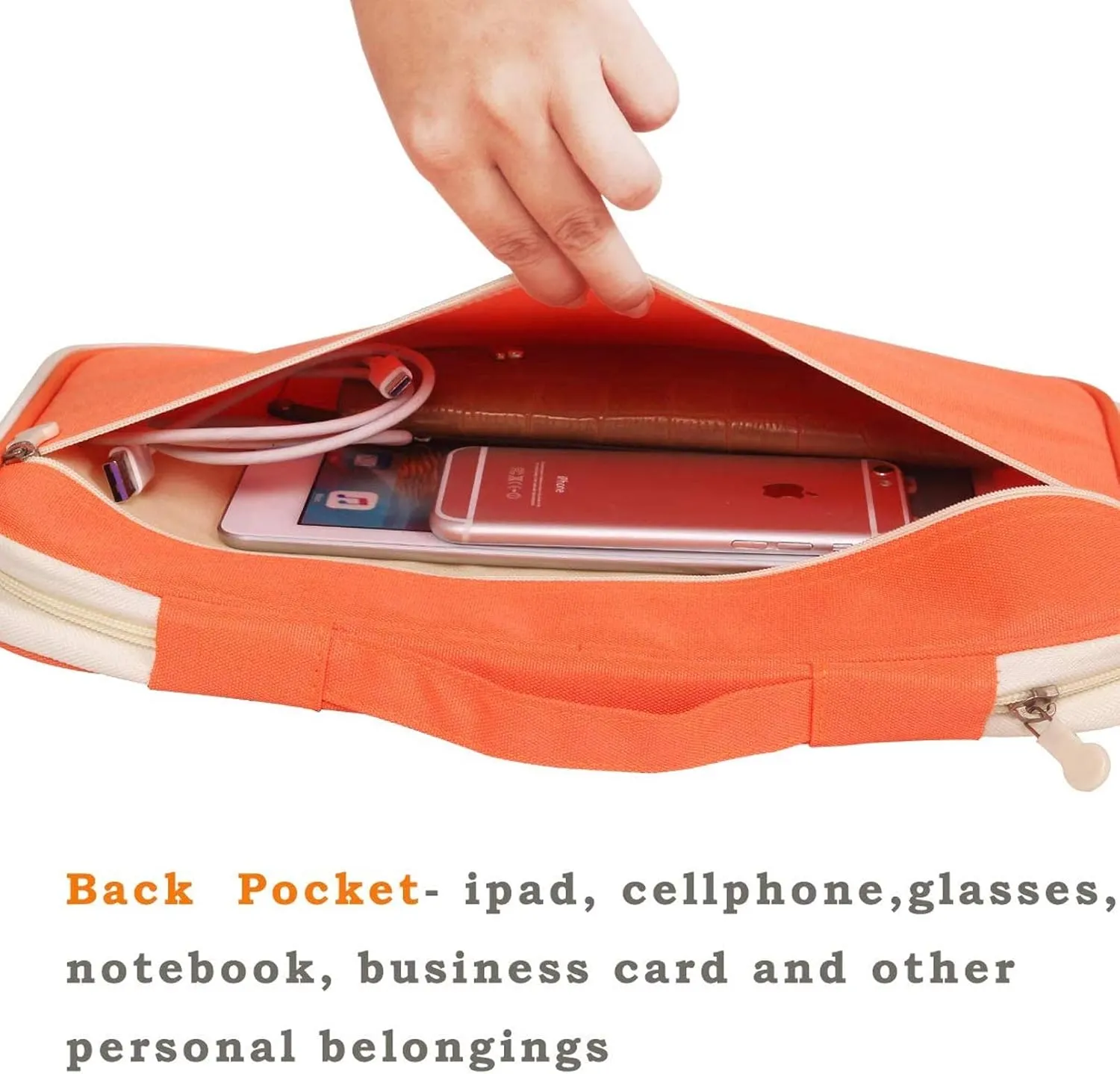 JAKAGO A4 Travel Portfolio Multifunctional Document Organizer Zippered Case for Office Supplies (Orange)