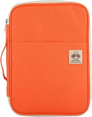 JAKAGO A4 Travel Portfolio Multifunctional Document Organizer Zippered Case for Office Supplies (Orange)