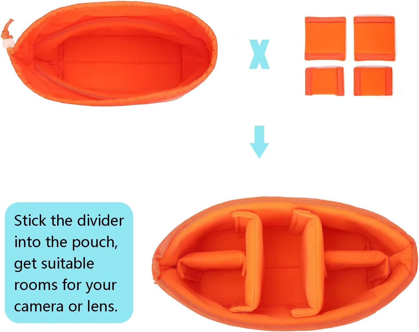 JAKAGO Shockproof Camera Insert Bag for SLR DSLR Mirrorless Camera Lens Flash Light Accessories Camera Pouch with Adjustable Dividers for Canon Nikon Sony Water Resistant Camera inner case(Orange)