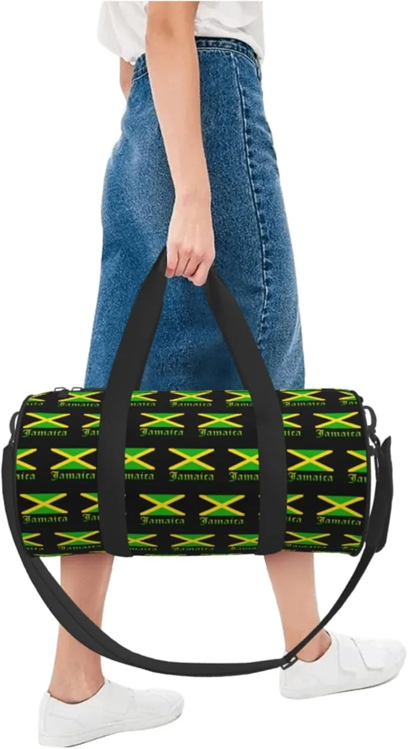 Jamaican Flag Round Travel Duffel Bag Large Capacity Gym Sports Bags for Hiking Vacation Trips