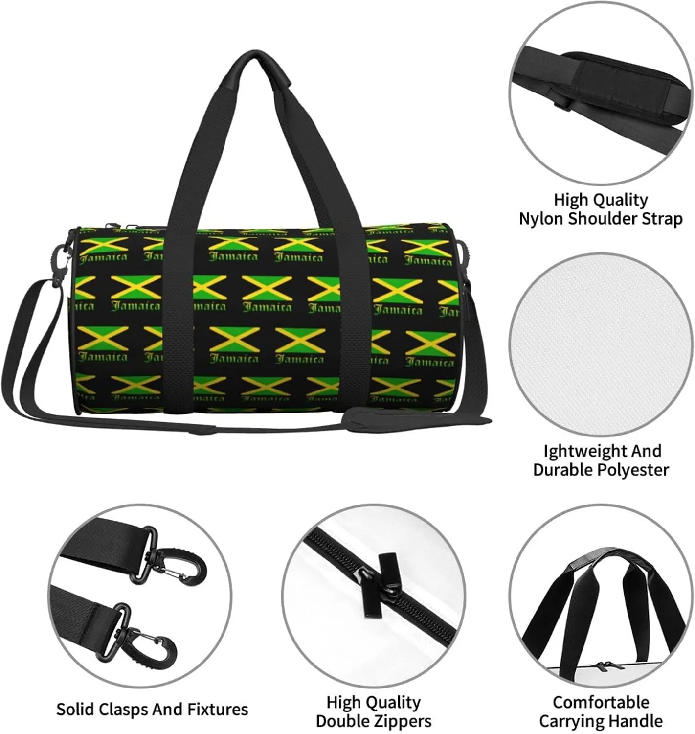 Jamaican Flag Round Travel Duffel Bag Large Capacity Gym Sports Bags for Hiking Vacation Trips
