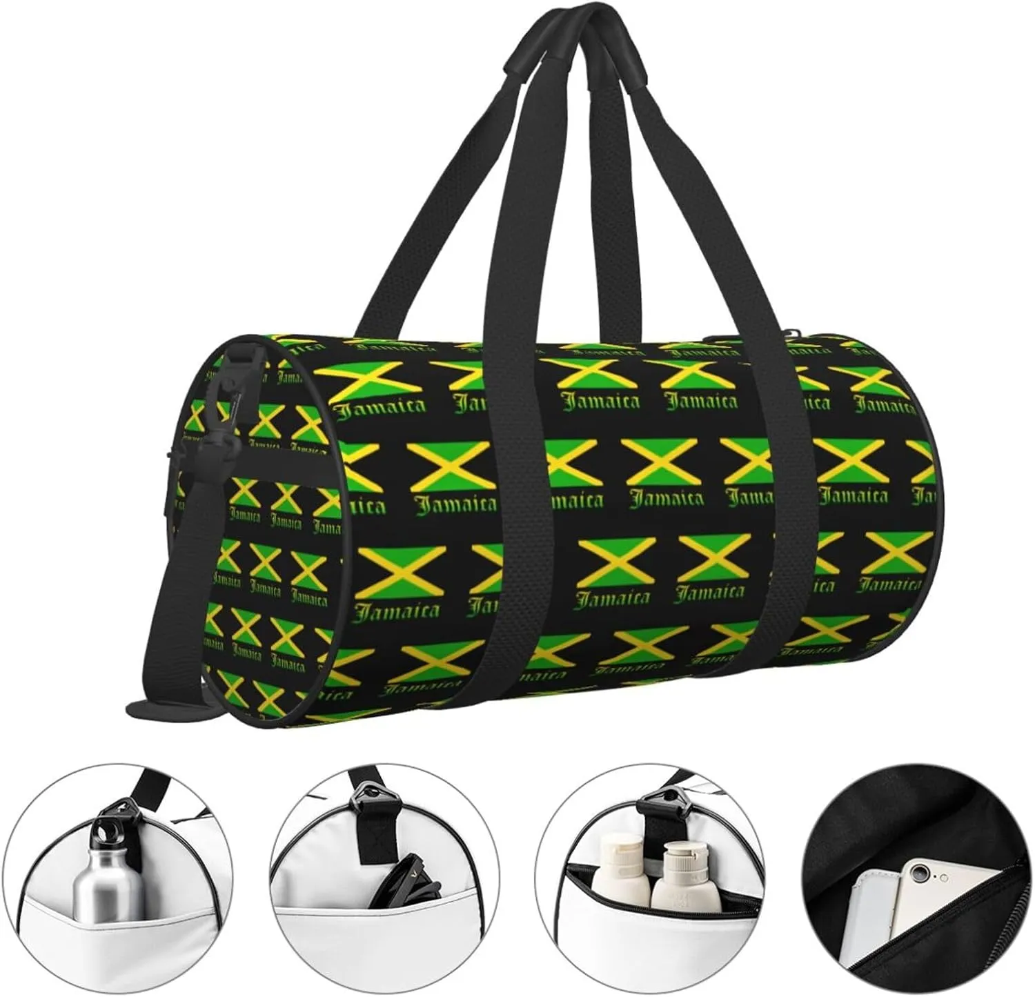 Jamaican Flag Round Travel Duffel Bag Large Capacity Gym Sports Bags for Hiking Vacation Trips