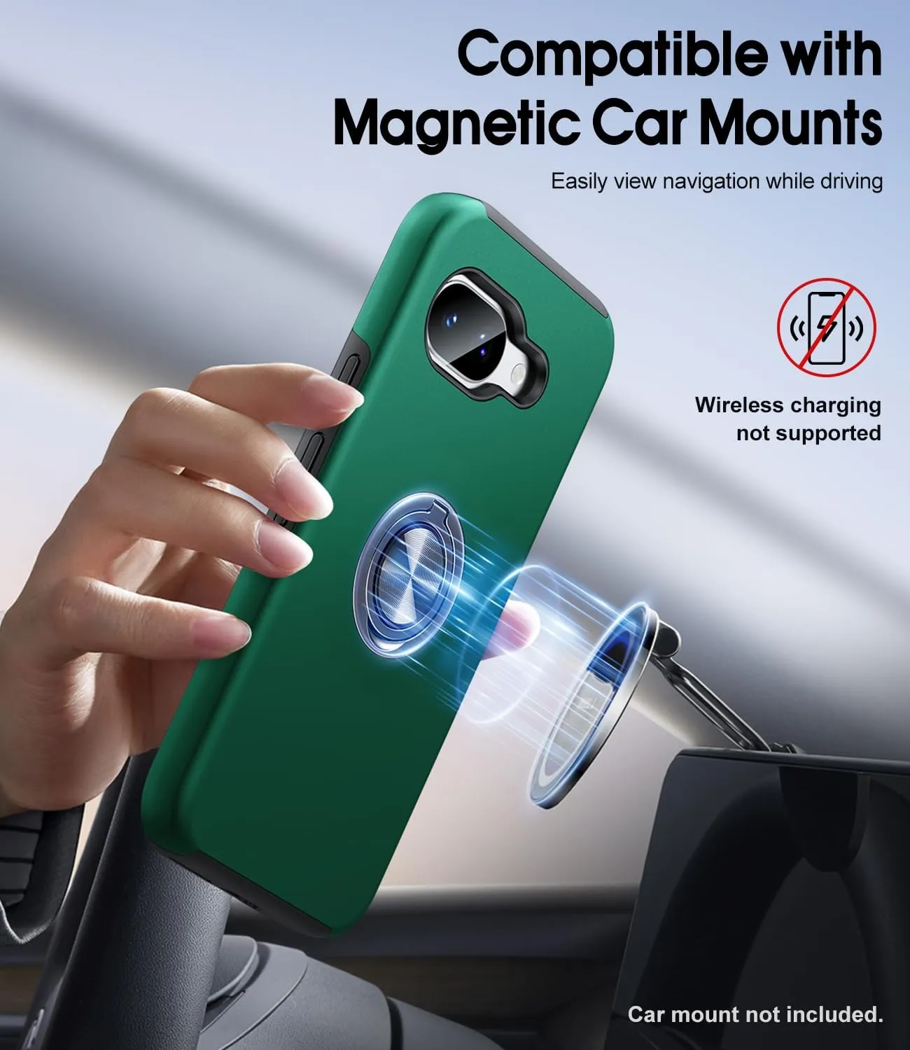 JAME for Google Pixel 9a Case, Dual Layer Military Grade Protection, Shockproof Cover with Metal Ring Holder Stand Kickstand, Slim Fit Protective Phone Case for Google Pixel 9A, Green