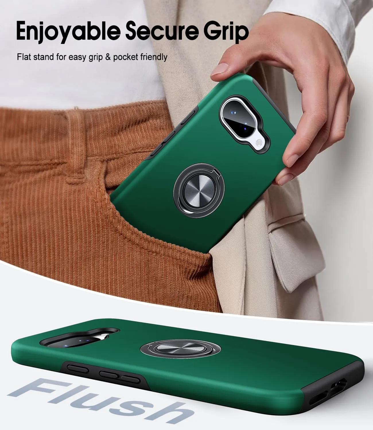 JAME for Google Pixel 9a Case, Dual Layer Military Grade Protection, Shockproof Cover with Metal Ring Holder Stand Kickstand, Slim Fit Protective Phone Case for Google Pixel 9A, Green