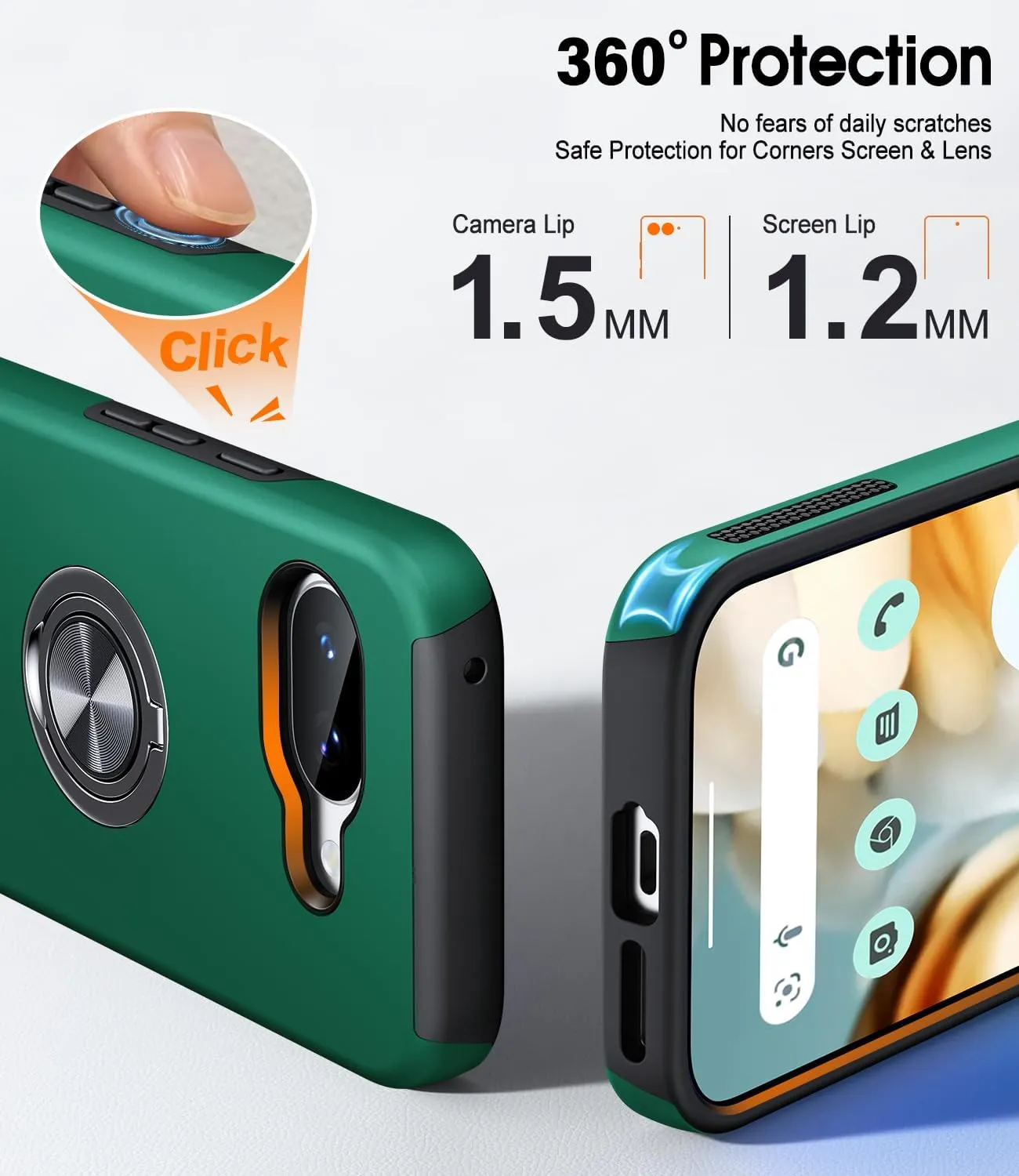 JAME for Google Pixel 9a Case, Dual Layer Military Grade Protection, Shockproof Cover with Metal Ring Holder Stand Kickstand, Slim Fit Protective Phone Case for Google Pixel 9A, Green