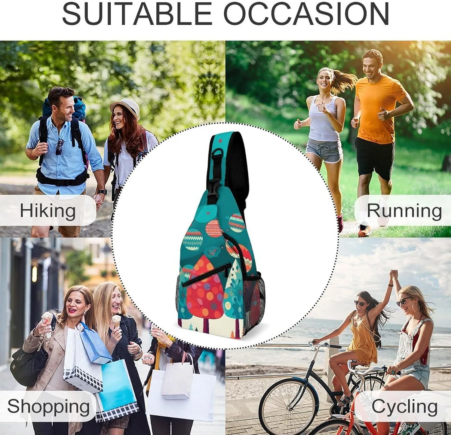 Japanese Sushi Shrimp Sling Bag Lightweight Crossbody Chest Pack Travel Shoulder Bag with Adjustable Strap