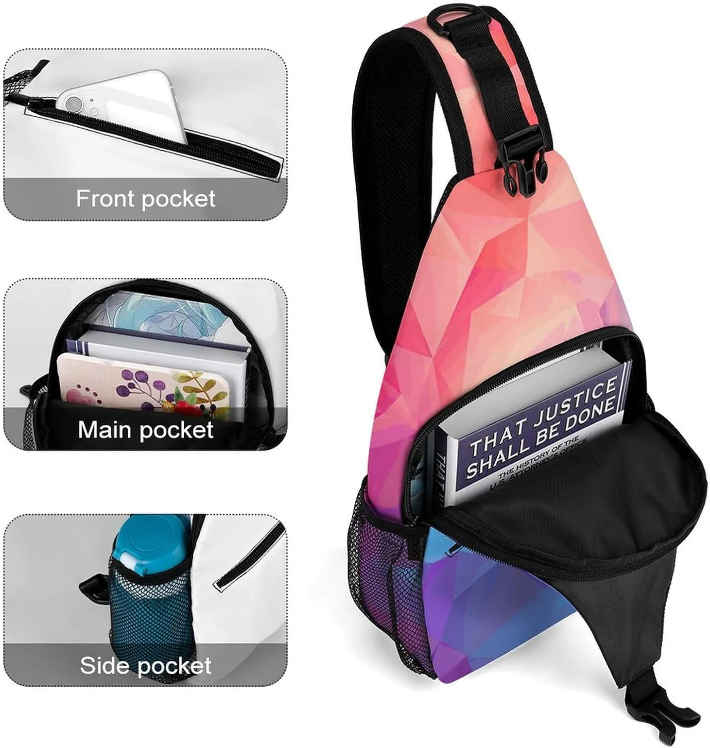 Japanese Sushi Shrimp Sling Bag Lightweight Crossbody Chest Pack Travel Shoulder Bag with Adjustable Strap