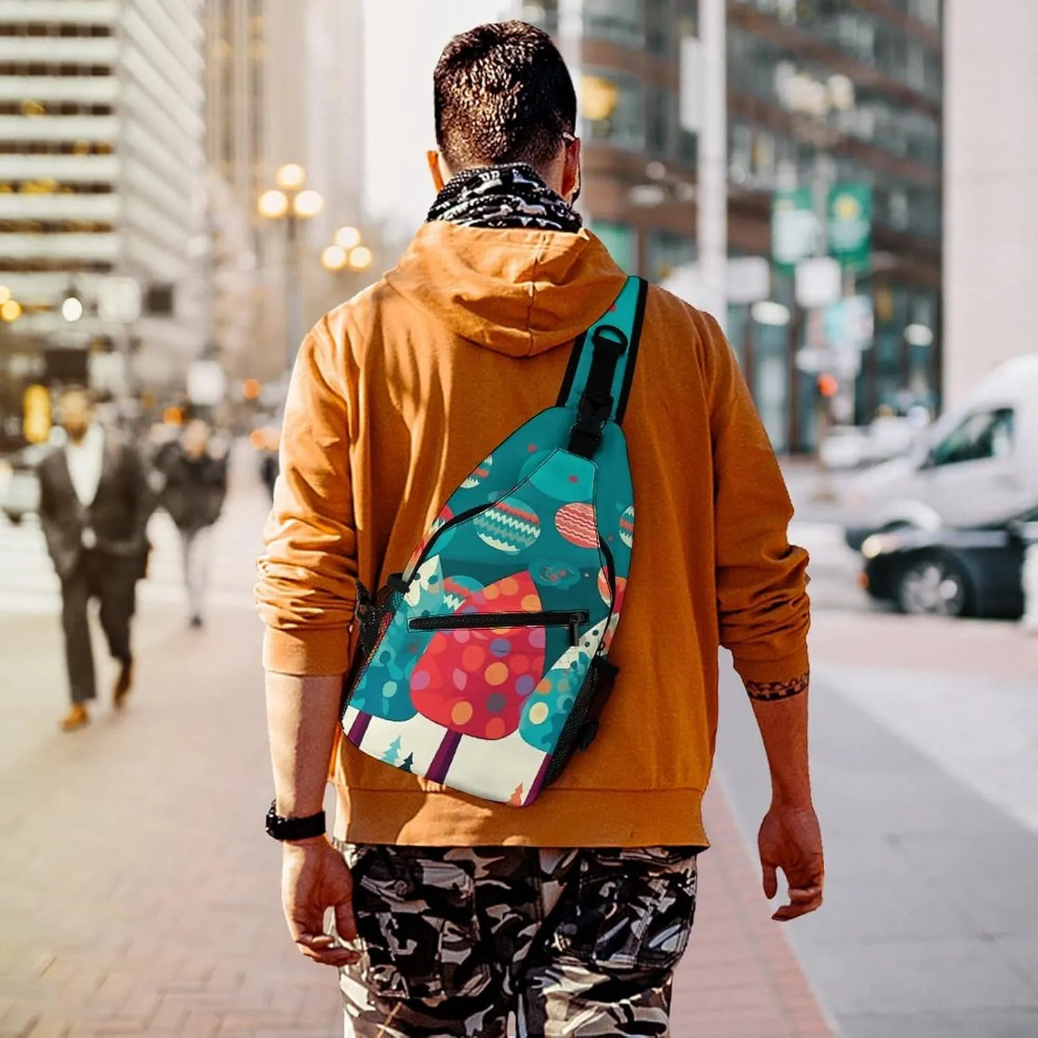 Japanese Sushi Shrimp Sling Bag Lightweight Crossbody Chest Pack Travel Shoulder Bag with Adjustable Strap