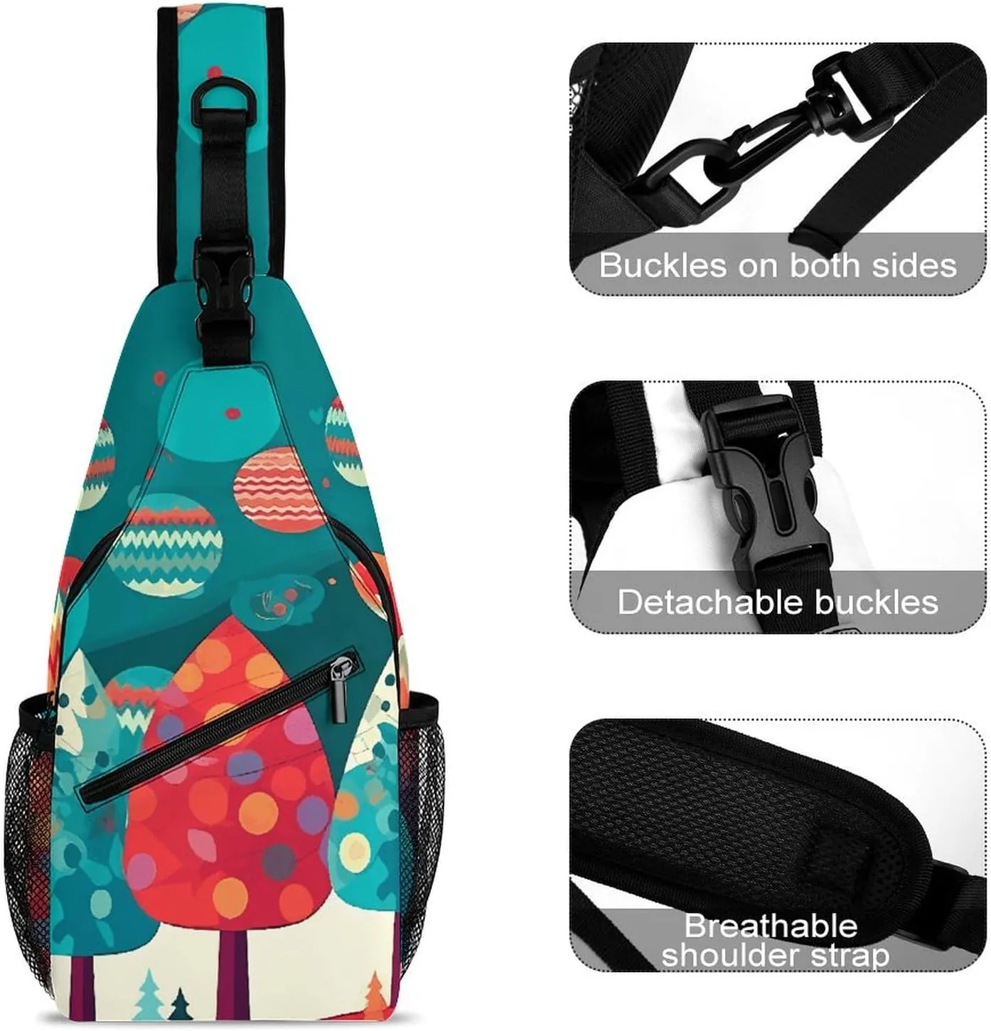 Japanese Sushi Shrimp Sling Bag Lightweight Crossbody Chest Pack Travel Shoulder Bag with Adjustable Strap