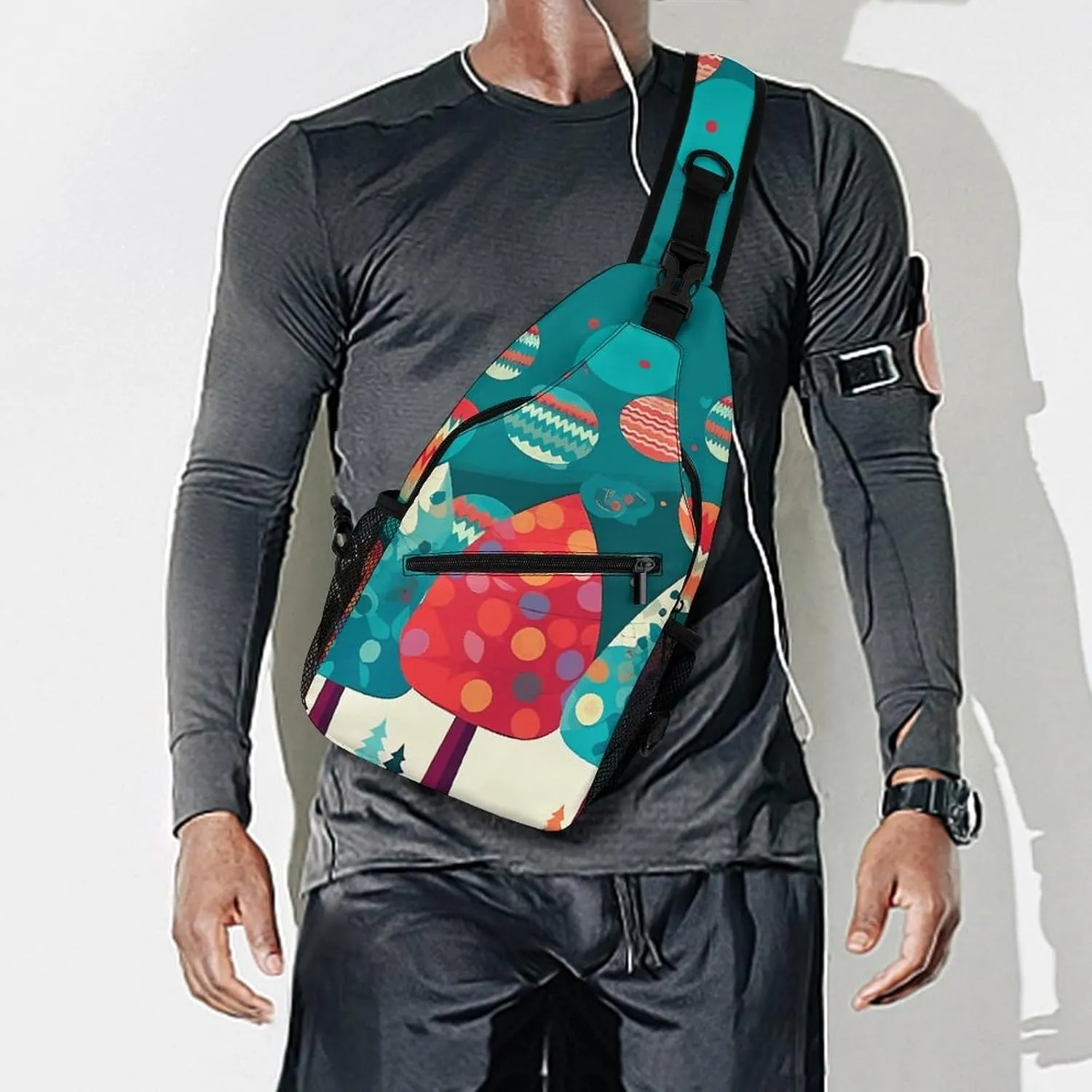 Japanese Sushi Shrimp Sling Bag Lightweight Crossbody Chest Pack Travel Shoulder Bag with Adjustable Strap