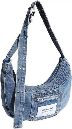 Jean Dumpling Bag Fashion Crossbody Bags for Women Vintage Denim Hobo Bags for Women Y2k Shoulder Bag Handbag Purse 2024