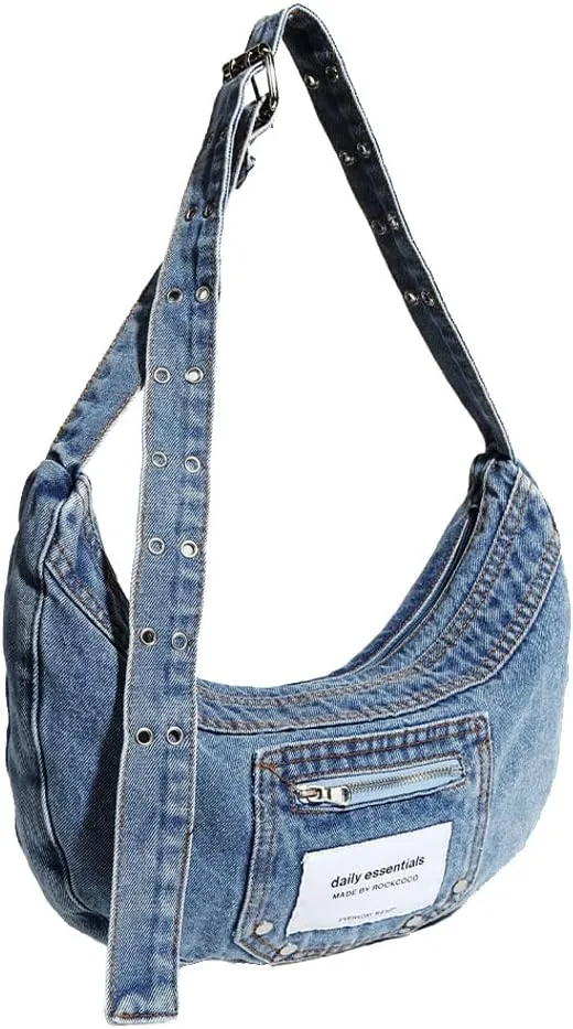Jean Dumpling Bag Fashion Crossbody Bags for Women Vintage Denim Hobo Bags for Women Y2k Shoulder Bag Handbag Purse 2024