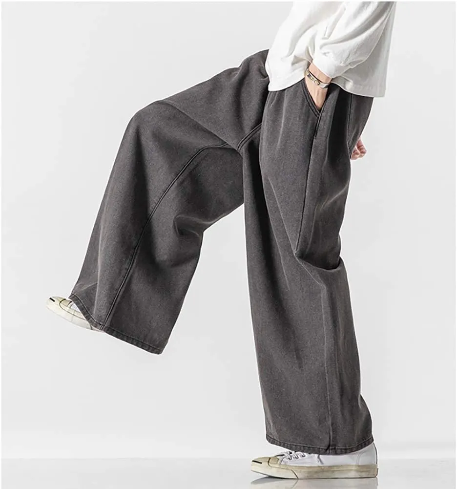 Jeans Men's Big Wide Pants Cotton Relaxed-Fit Carpenter Jean Denim Pants Hip Hop Blue Black M-5XL