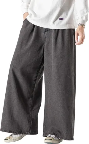 Jeans Men's Big Wide Pants Cotton Relaxed-Fit Carpenter Jean Denim Pants Hip Hop Blue Black M-5XL