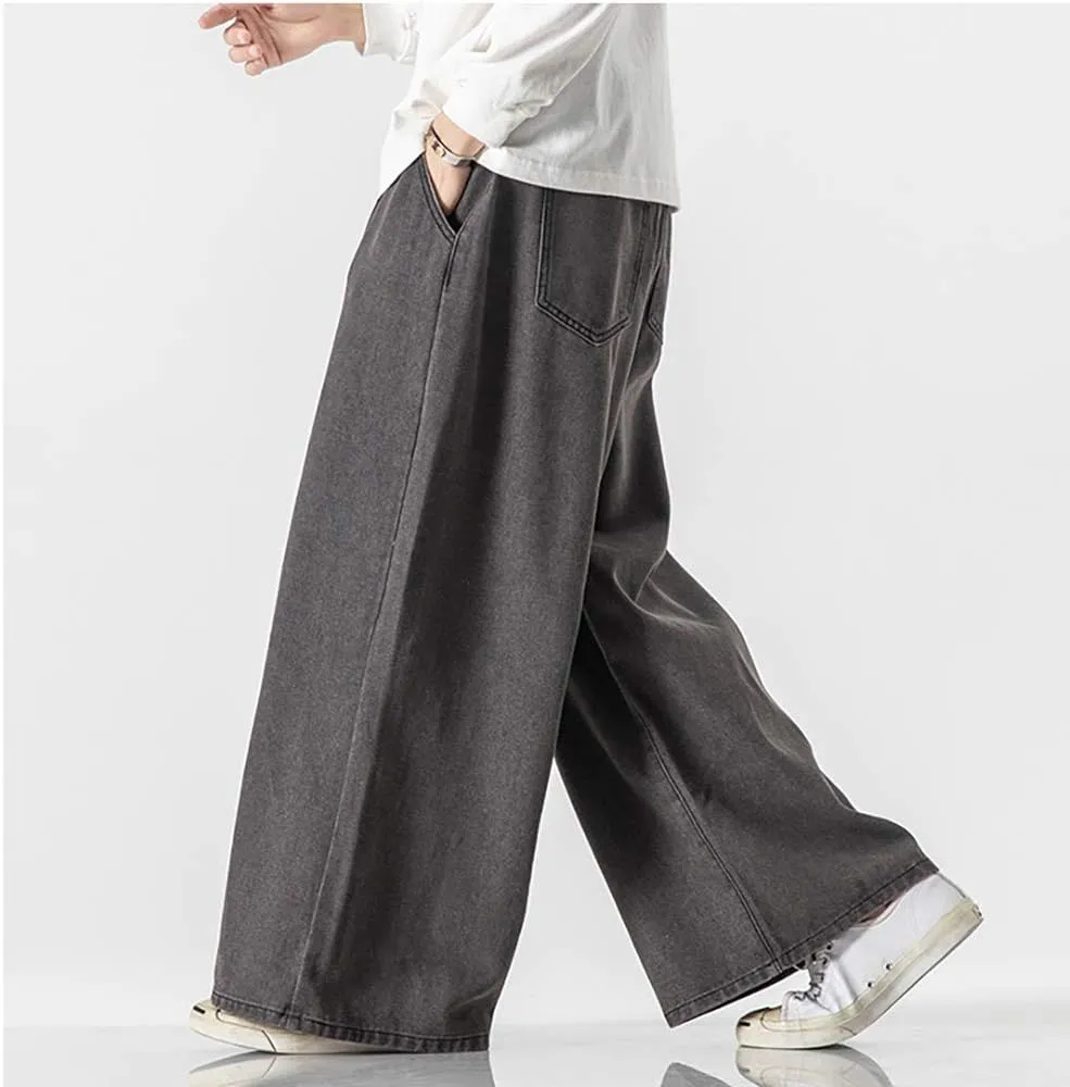 Jeans Men's Big Wide Pants Cotton Relaxed-Fit Carpenter Jean Denim Pants Hip Hop Blue Black M-5XL