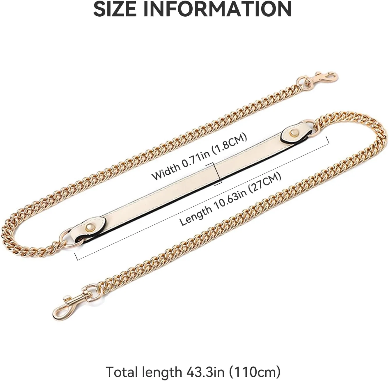 jiesinlov Purse Leather and Chain Bag Shoulder Strap Replacement Crossbody for Handbags,43 Inches in Length(Gold-off white)
