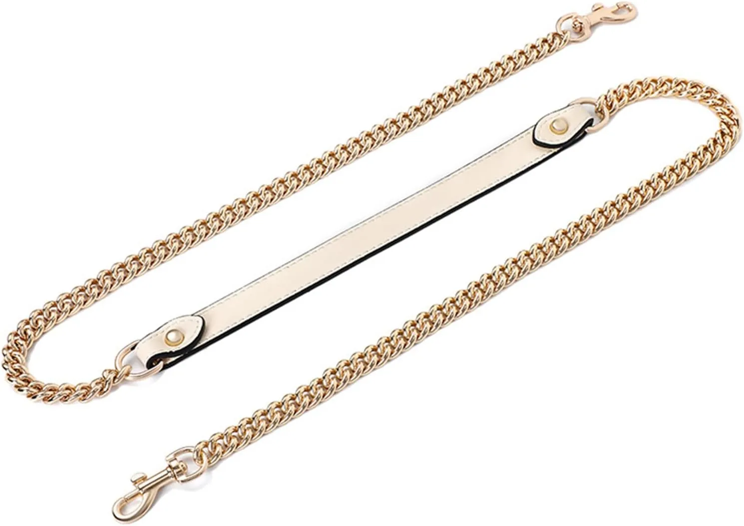 jiesinlov Purse Leather and Chain Bag Shoulder Strap Replacement Crossbody for Handbags,43 Inches in Length(Gold-off white)