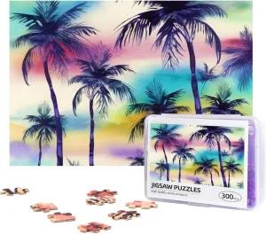 Jigsaw Puzzle Personalized 300 Pieces Puzzles with Storage Bag Palm Tree Pattern1 Photos Puzzles Wooden Home Decor Wall Art Custom Picture Puzzle Gift for Wedding Birthday Couple Lovers 10.2"x15"