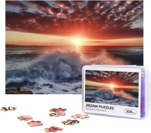 Jigsaw Puzzle Personalized 300 Pieces Puzzles with Storage Bag Sea Spray and Sunrise Photos Puzzles Wooden Home Decor Wall Art Custom Picture Puzzle Gift for Wedding Birthday Couple Lovers 10.2"x15"