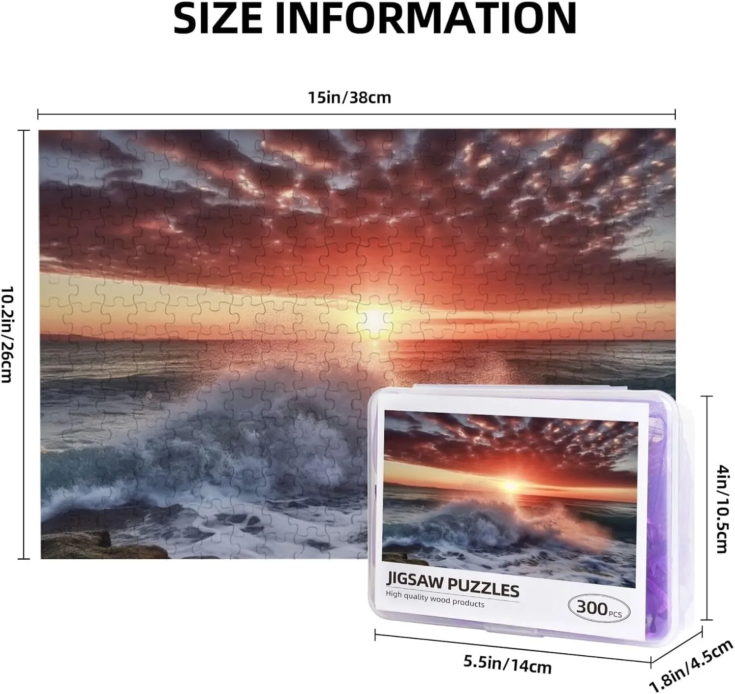 Jigsaw Puzzle Personalized 300 Pieces Puzzles with Storage Bag Sea Spray and Sunrise Photos Puzzles Wooden Home Decor Wall Art Custom Picture Puzzle Gift for Wedding Birthday Couple Lovers 10.2"x15"