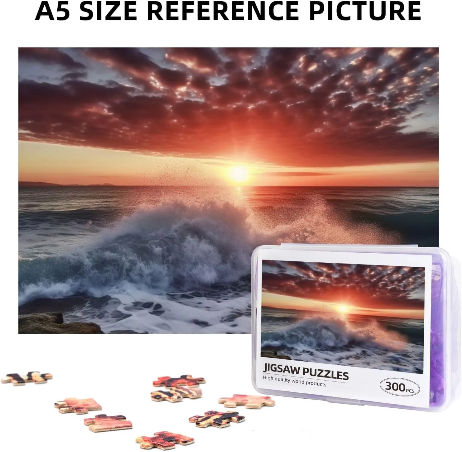 Jigsaw Puzzle Personalized 300 Pieces Puzzles with Storage Bag Sea Spray and Sunrise Photos Puzzles Wooden Home Decor Wall Art Custom Picture Puzzle Gift for Wedding Birthday Couple Lovers 10.2"x15"