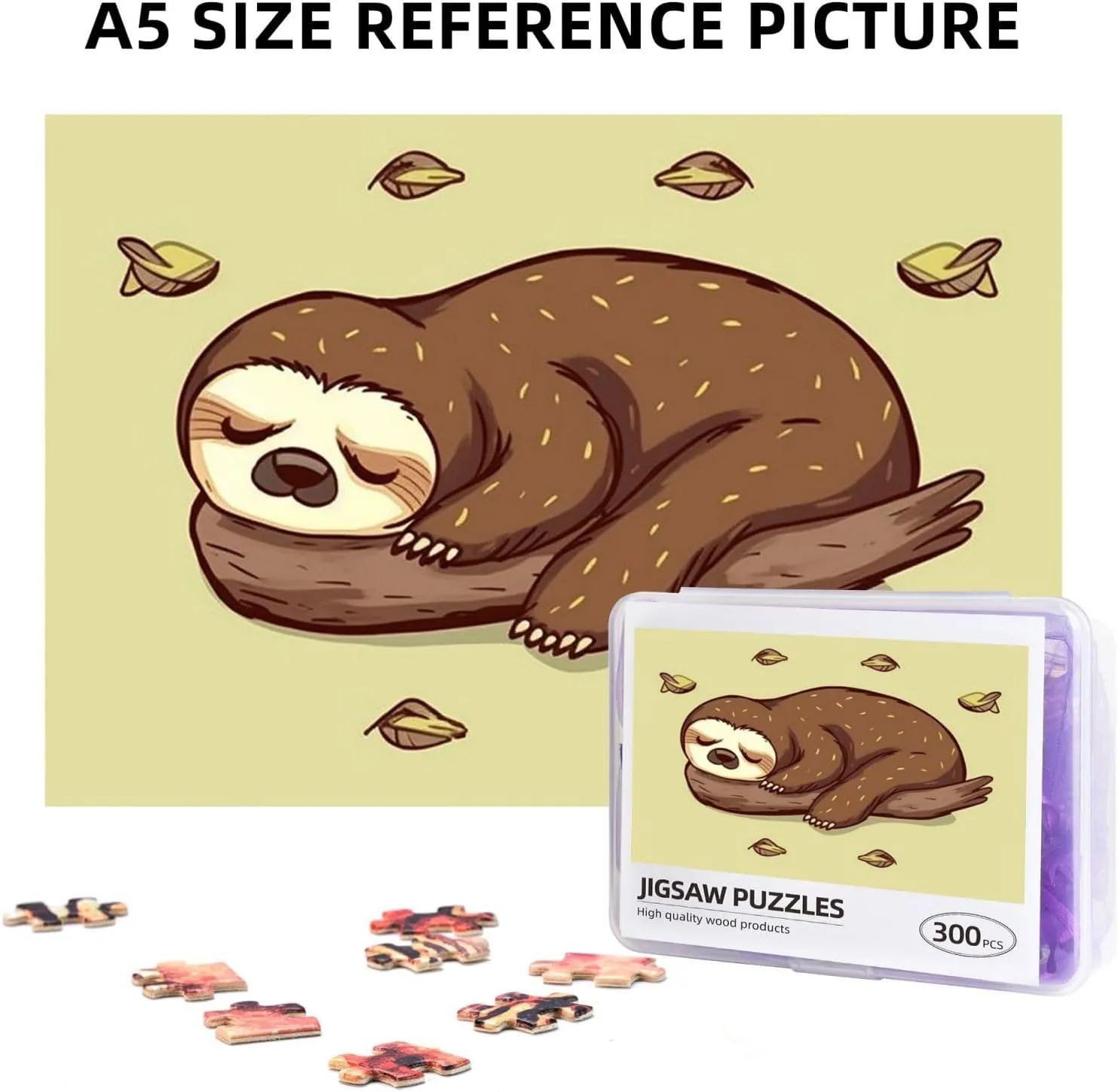 Jigsaw Puzzle Personalized 300 Pieces Puzzles with Storage Bag Sleep Sloth Photos Puzzles Wooden Home Decor Wall Art Custom Picture Puzzle Gift for Wedding Birthday Couple Lovers 10.2"x15"