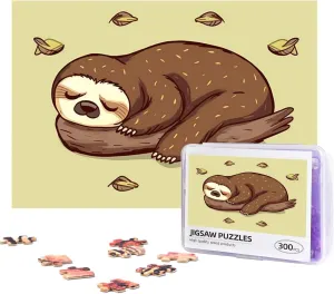 Jigsaw Puzzle Personalized 300 Pieces Puzzles with Storage Bag Sleep Sloth Photos Puzzles Wooden Home Decor Wall Art Custom Picture Puzzle Gift for Wedding Birthday Couple Lovers 10.2"x15"