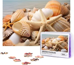Jigsaw Puzzle Personalized 300 Pieces Puzzles with Storage Bag Starfish and Seashells Photos Puzzles Wooden Home Decor Wall Art Custom Picture Puzzle Gift for Wedding Birthday Couple Lovers 10.2"x15"