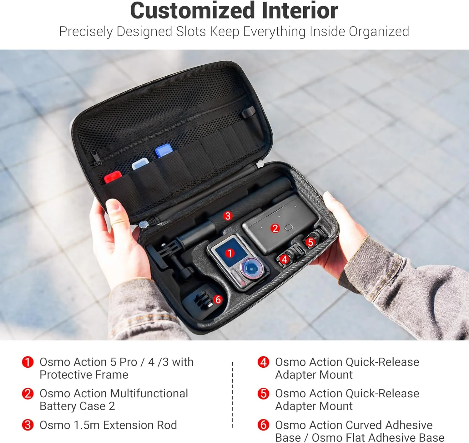 JJC Action 5 Pro Hard Shell Carrying Case, Water Resistant EVA Shoulder Bag with Shoulder Strap for DJI Osmo Action 5 Pro/ 4/3 Adventure Combo Accessories, Travel & Daily Carry Protective Bag