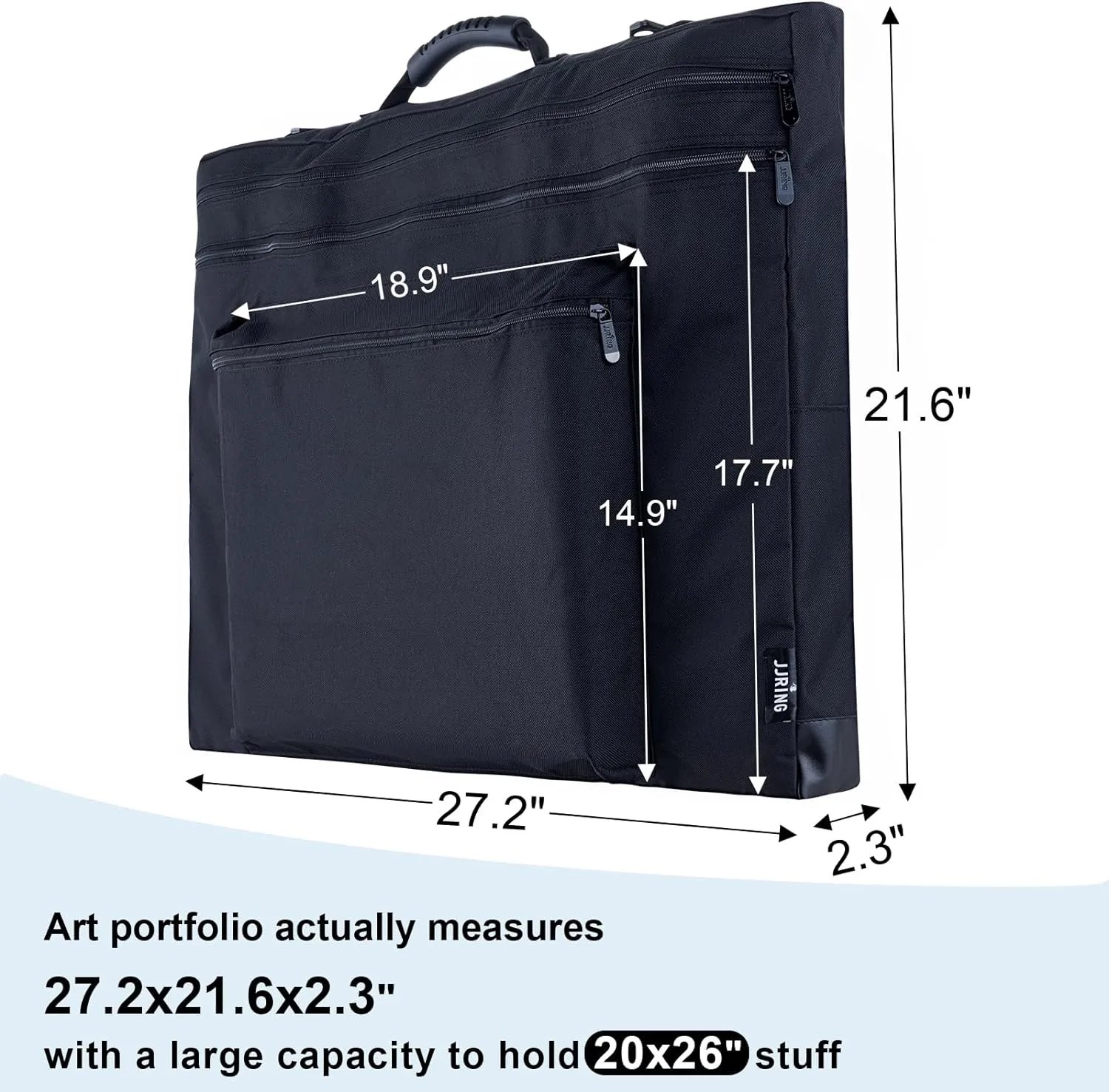 JJRING 20x26 Art Portfolio Tote Bag - Large Carrying Storage Case with Handle & Adjustable Shoulder Strap, Portfolio Folder for Artwork, Posters, Canvas, Drawing Boards
