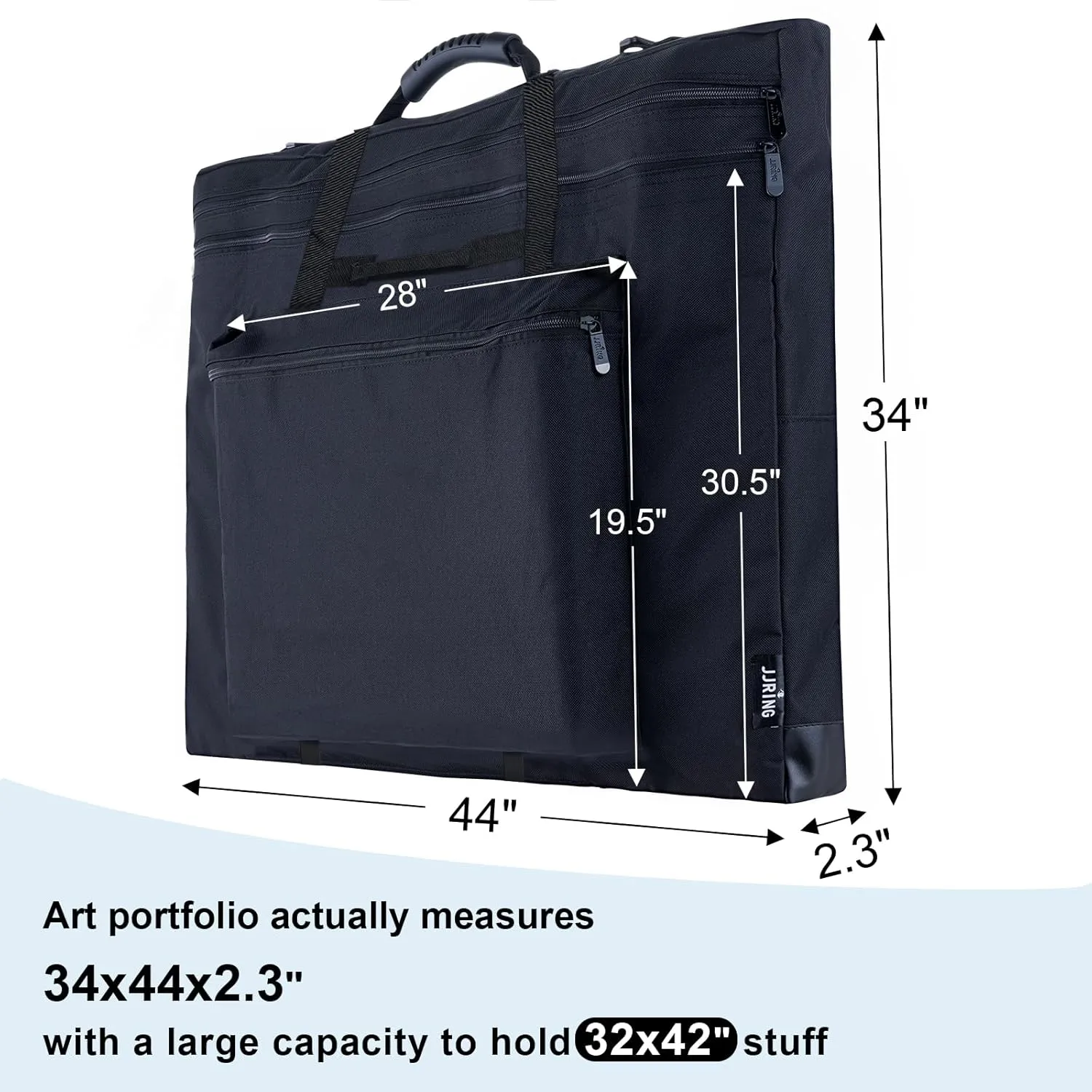 JJRING 32x42 Art Portfolio Tote Bag - Large Carrying Storage Case with Handle & Adjustable Shoulder Strap, Portfolio Folder for Artwork, Posters, Canvas, Drawing Boards