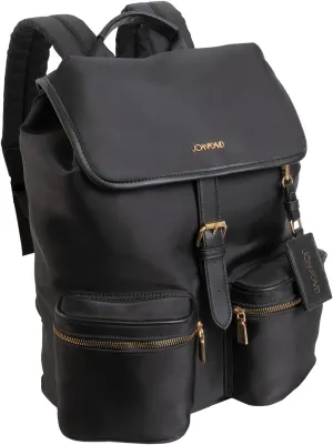 Joan & David 17" Backpack with Laptop Sleeve, Luggage Strap, 2 Front Zipper Compartments, Anti-theft Snap Buckle Closure, Adjustable Straps with TSA Approved Bottles (Black)
