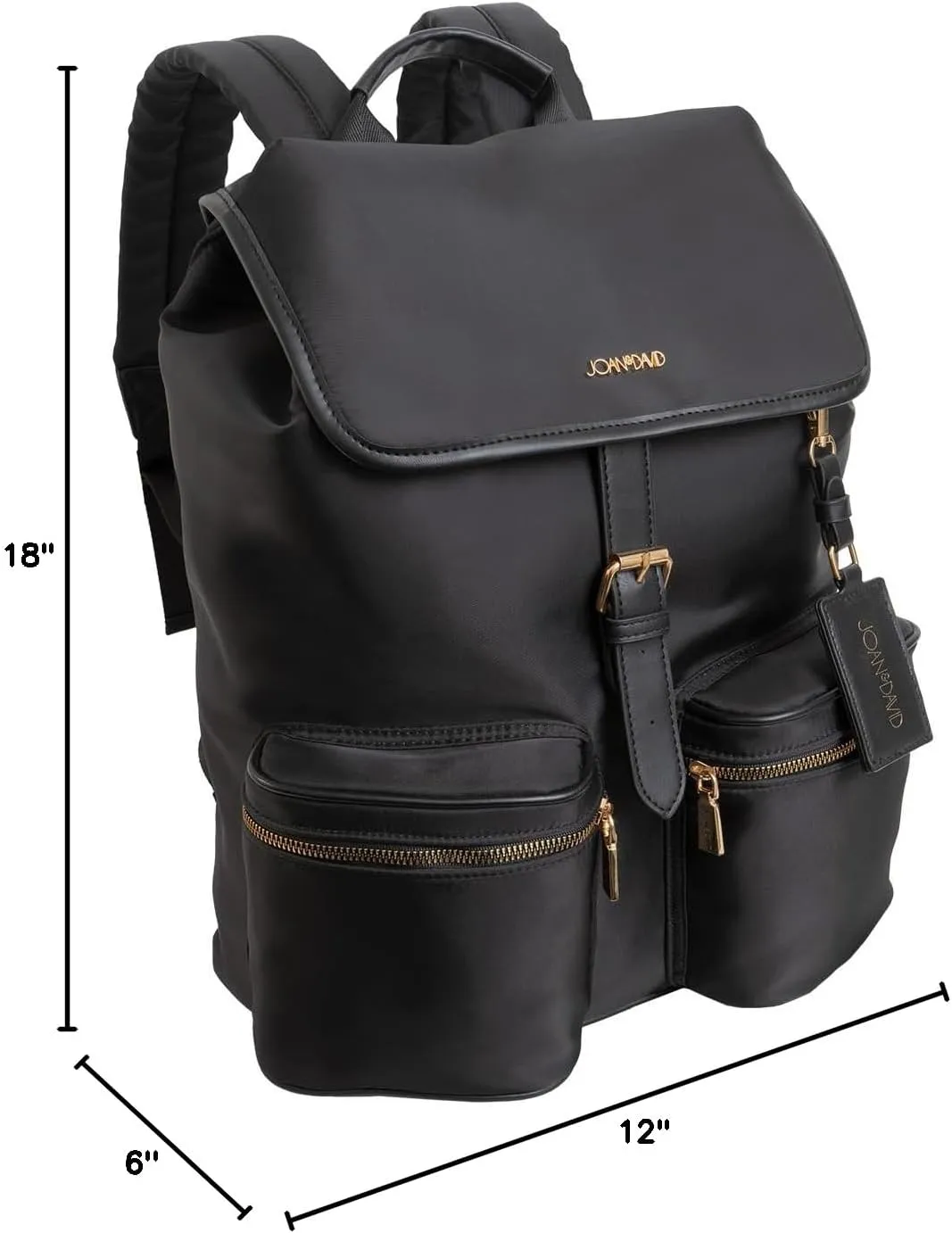 Joan & David 17" Backpack with Laptop Sleeve, Luggage Strap, 2 Front Zipper Compartments, Anti-theft Snap Buckle Closure, Adjustable Straps with TSA Approved Bottles (Black)