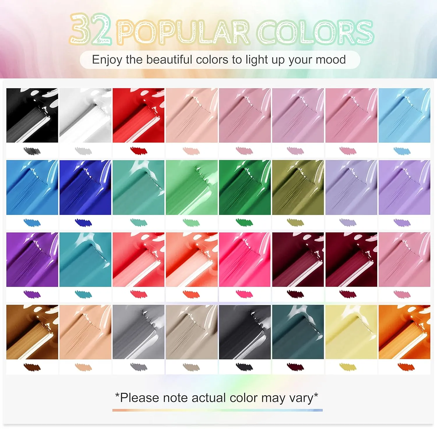 JODSONE 36 PCS Gel Nail Polish Set-32 Colors Gel Polish Kit Base Coat Glossy Matte and Glitter Top Coat Nail Polish Set Green Blue Red Pink Collection Gifts for Women