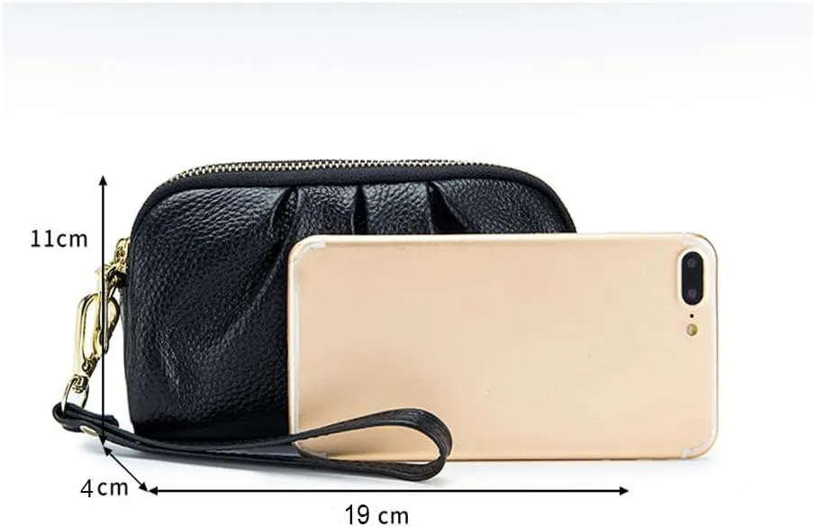 JONON Wristlet Wallets for Women Genuine Leather Wristlet Purses Ladies Ruched Wristlet Clutch Wallet Purses