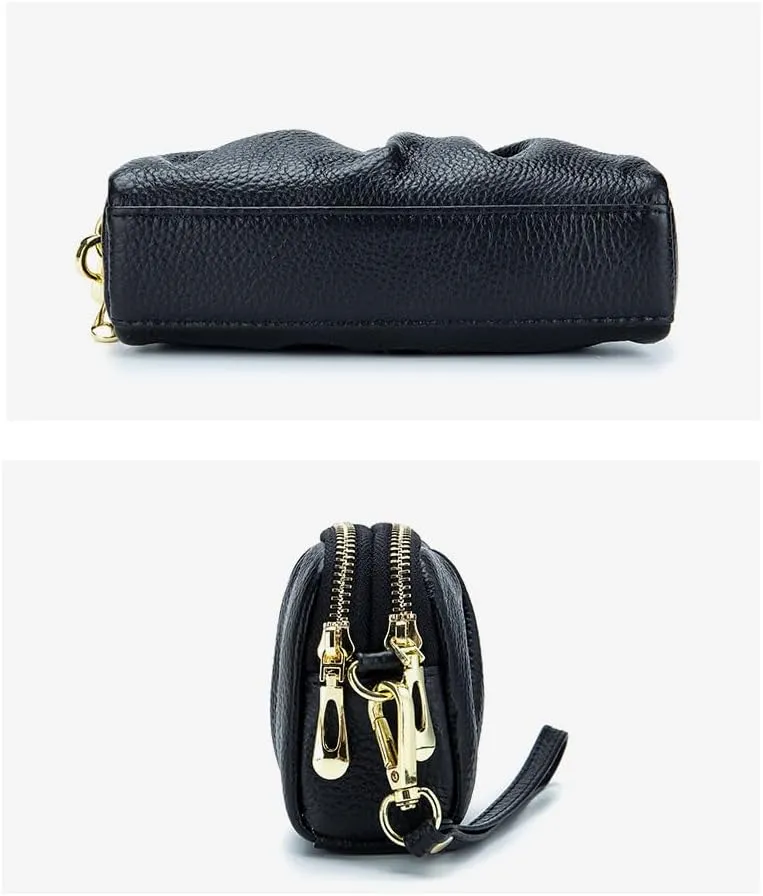 JONON Wristlet Wallets for Women Genuine Leather Wristlet Purses Ladies Ruched Wristlet Clutch Wallet Purses