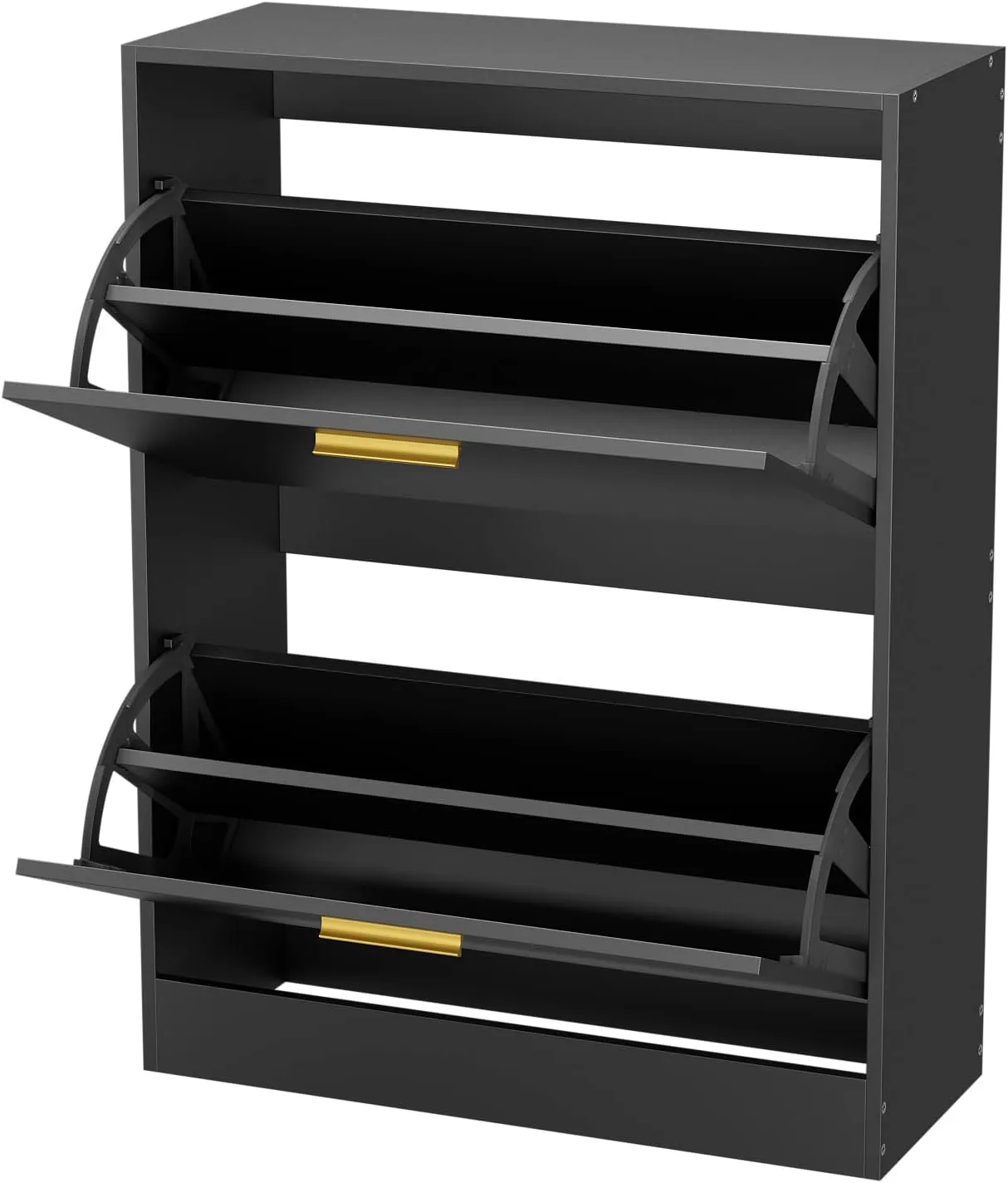 JOZZBY Shoe Cabinet Storage for Entryway, Slim Black Hidden Shoe Organizer Cabinet with 2 Flip Drawers, Wooden Narrow Shoe Rack with 2 Tier Freestanding for Hallway, Living Room