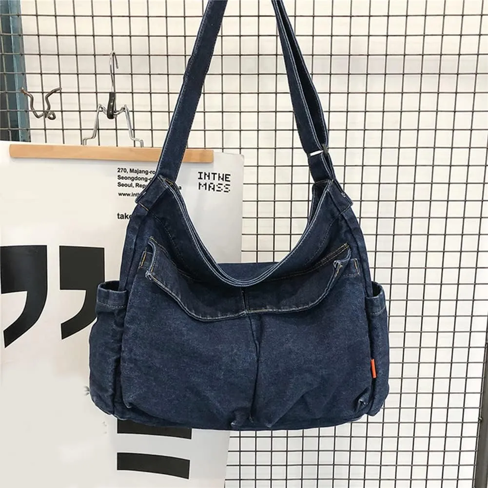 JQWSVE Canvas Messenger Bag Large Hobo Crossbody Bag with Multiple Pockets Canvas Shoulder Tote Bag for Women and Men