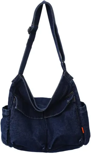 JQWSVE Canvas Messenger Bag Large Hobo Crossbody Bag with Multiple Pockets Canvas Shoulder Tote Bag for Women and Men