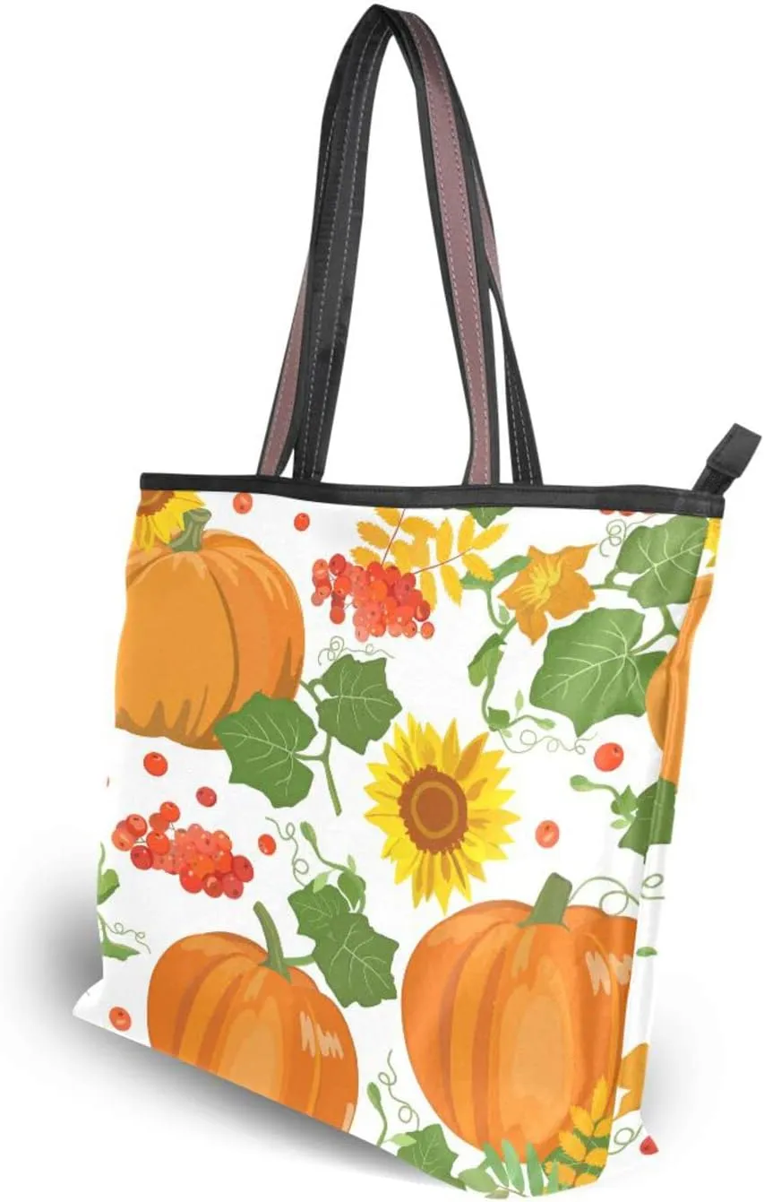 JSTEL Halloween Pumpkin Tote Purse with Pockets and Compartments,Halloween Tote Bag Zippered