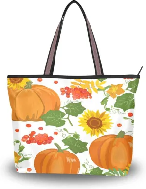 JSTEL Halloween Pumpkin Tote Purse with Pockets and Compartments,Halloween Tote Bag Zippered