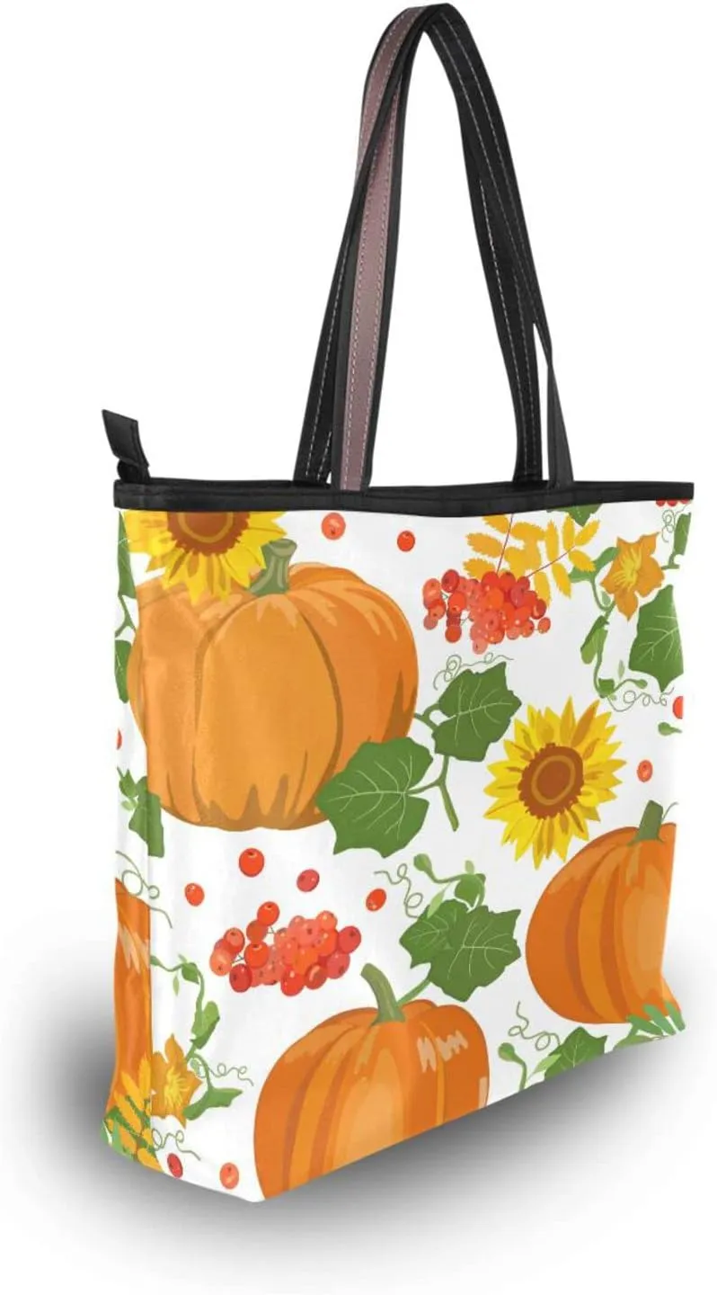 JSTEL Halloween Pumpkin Tote Purse with Pockets and Compartments,Halloween Tote Bag Zippered