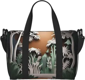 Jungle Paper Cutout Travel Duffel Bag Tote Carry On Luggage Bag Water Resistant Weekender Overnight Bags For Foldable